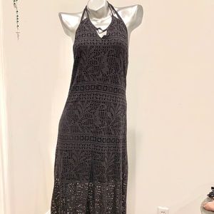 Boho black lace halter maxi dress